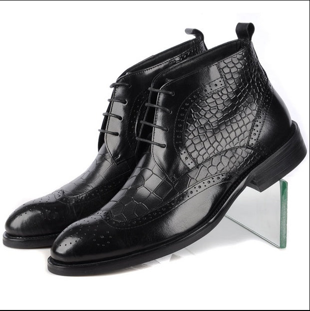 Men's First Layer Cowhide Warm Ankle Boots, Pointed Toe