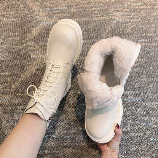 Wool Fur Sheepskin Martin Boots with Side Zipper