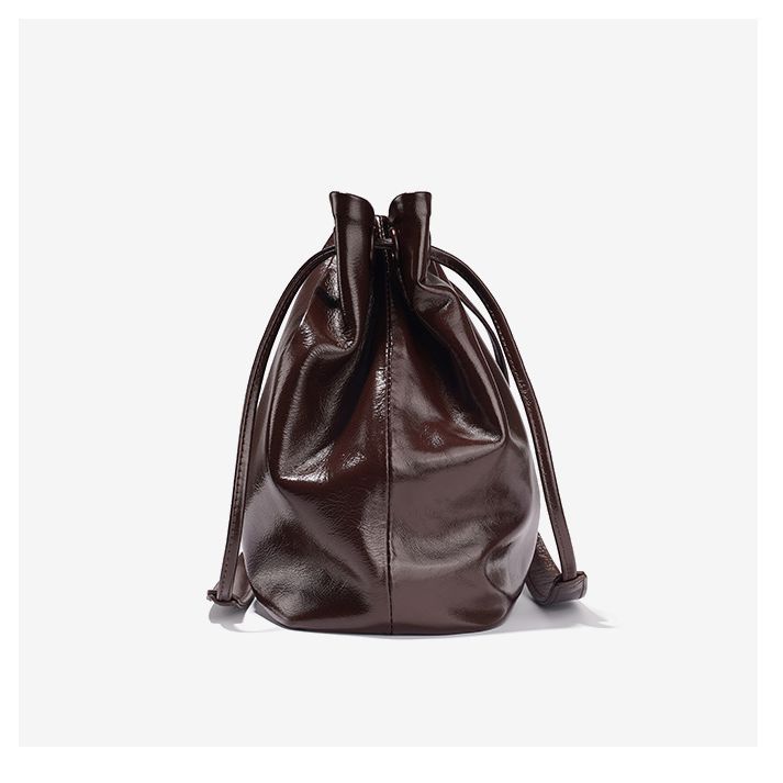 Women's Oil Wax Leather Drawstring Bucket Bag - Multi Color