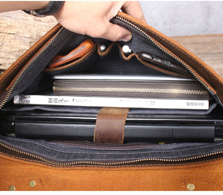 Retro Cowhide Men's Portable Briefcase Shoulder Computer Bag