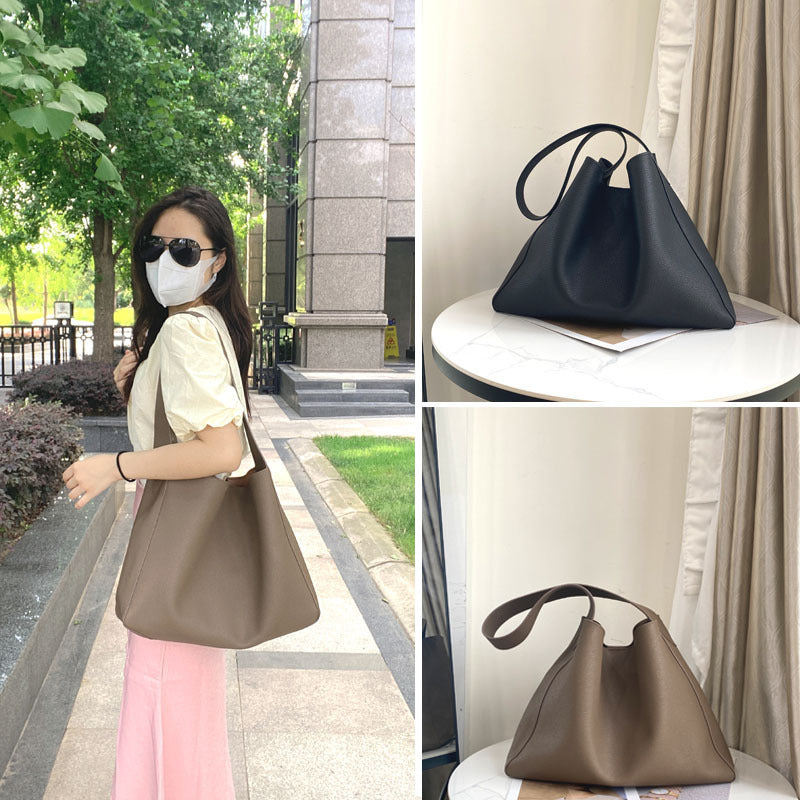 Women's Large Genuine Leather Bucket Bag - Street Style