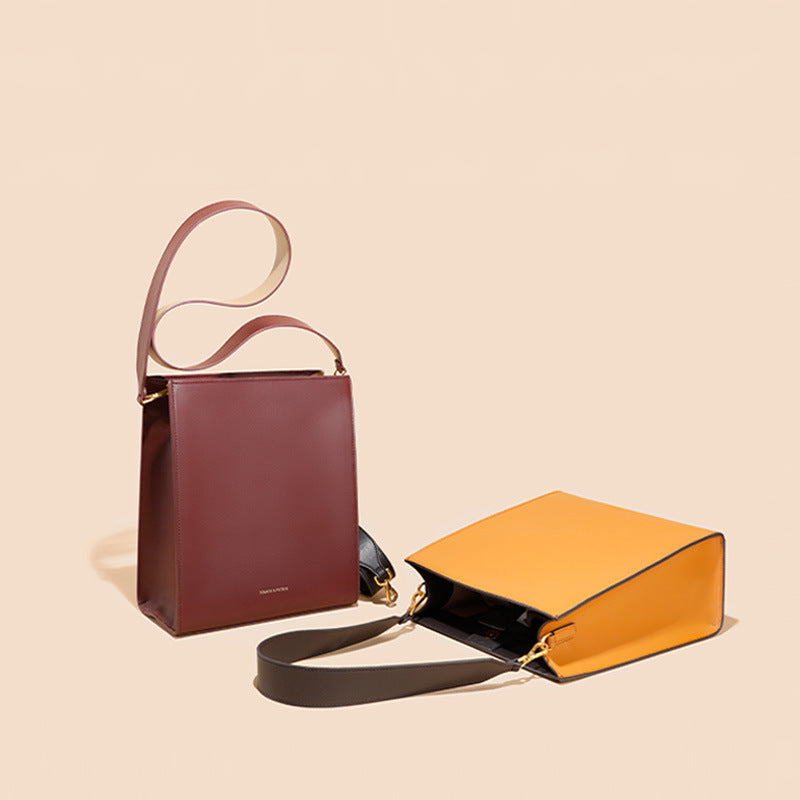 Women's Leather Bag with Wide Contrast Shoulder Straps