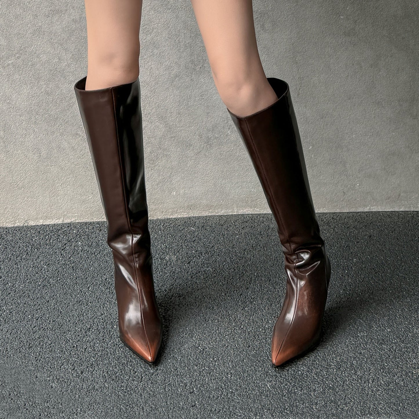 Women’s Cowhide Pointed Toe Wedge High Boots