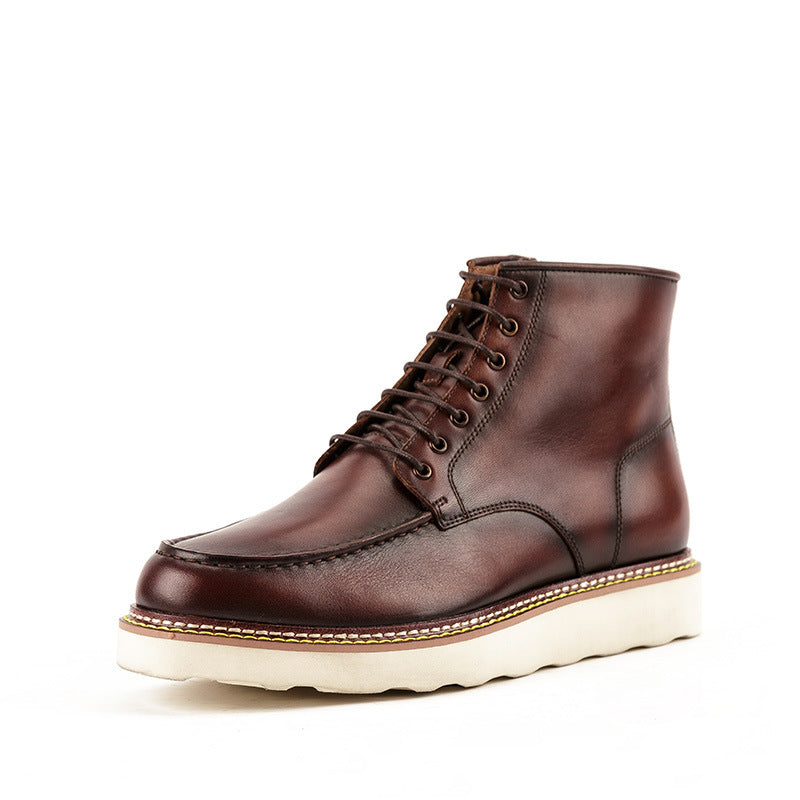 High-Top Korean Men’s Leather Tooling Boots