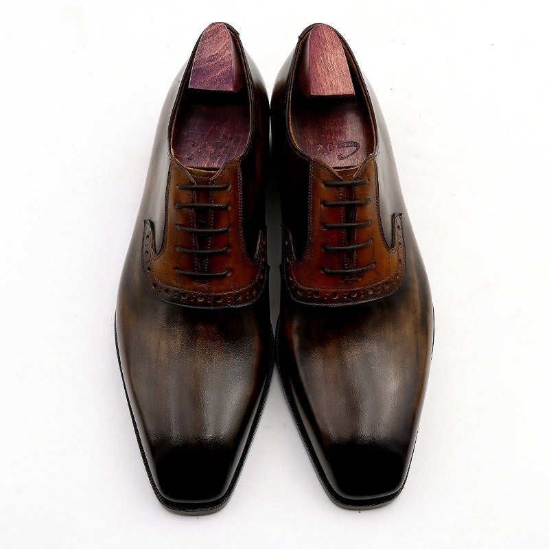 Cowhide Colorblock British Lace-Up Men's Leather Shoes