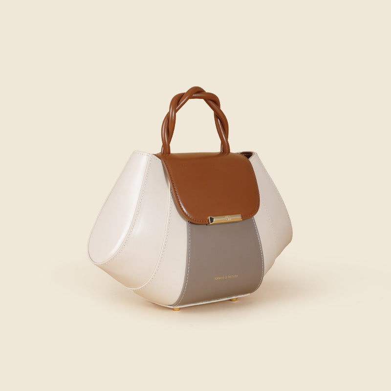Women's Crossbody Shell Bag, Contrast Color Leather