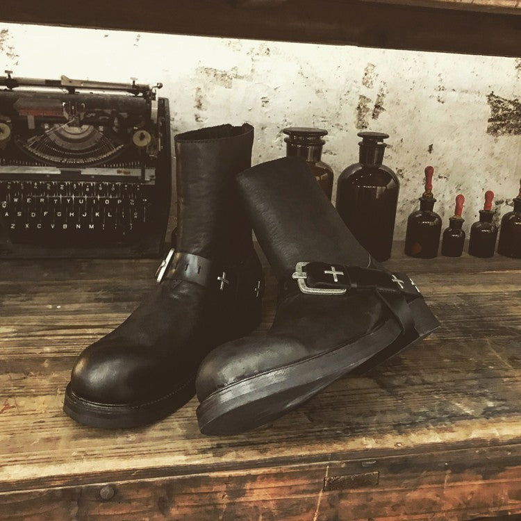 Rivet Black Punk Martin Boots with Thick Sole Zipper