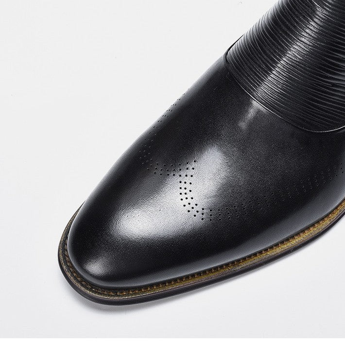 Men's British Style Leather Martin Boots, Mid Heel