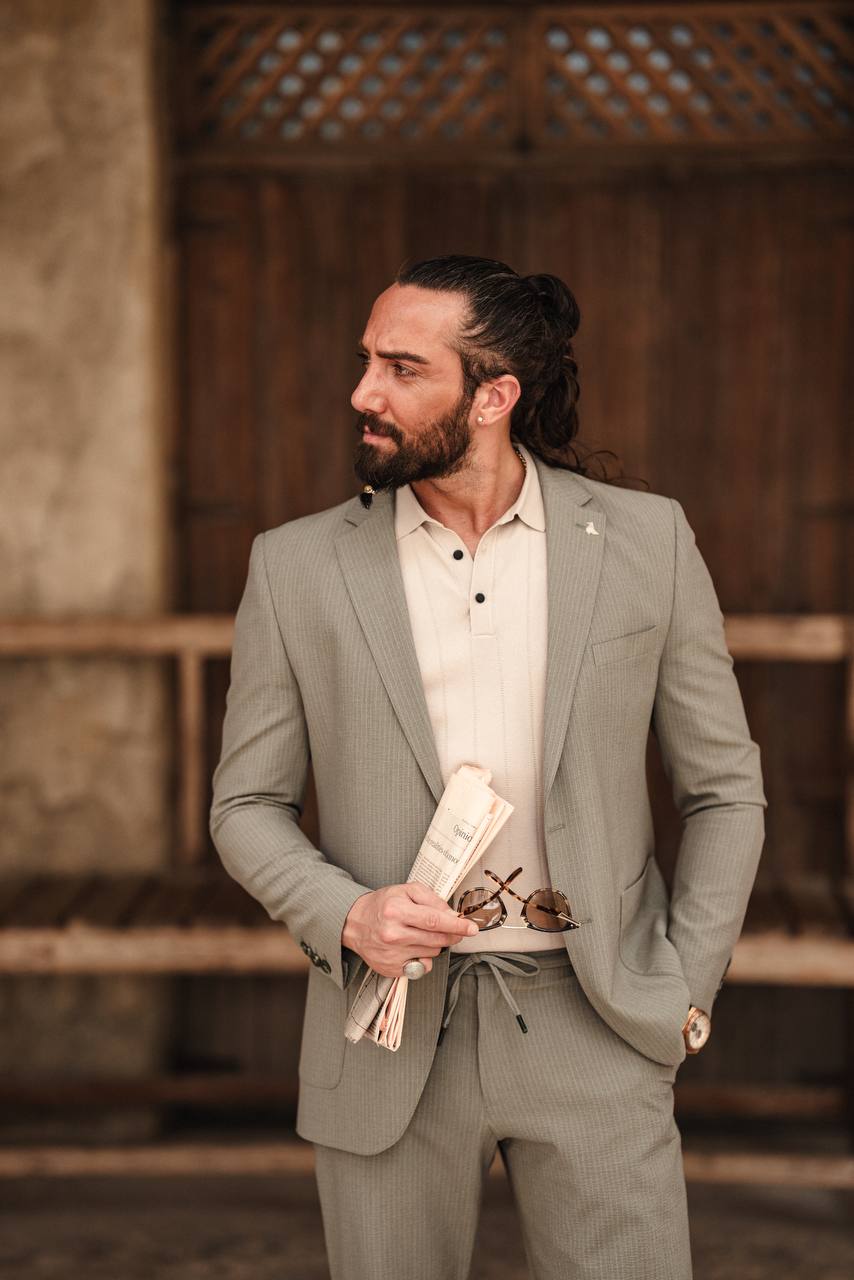 Light Grey Pinstripe Casual Suit