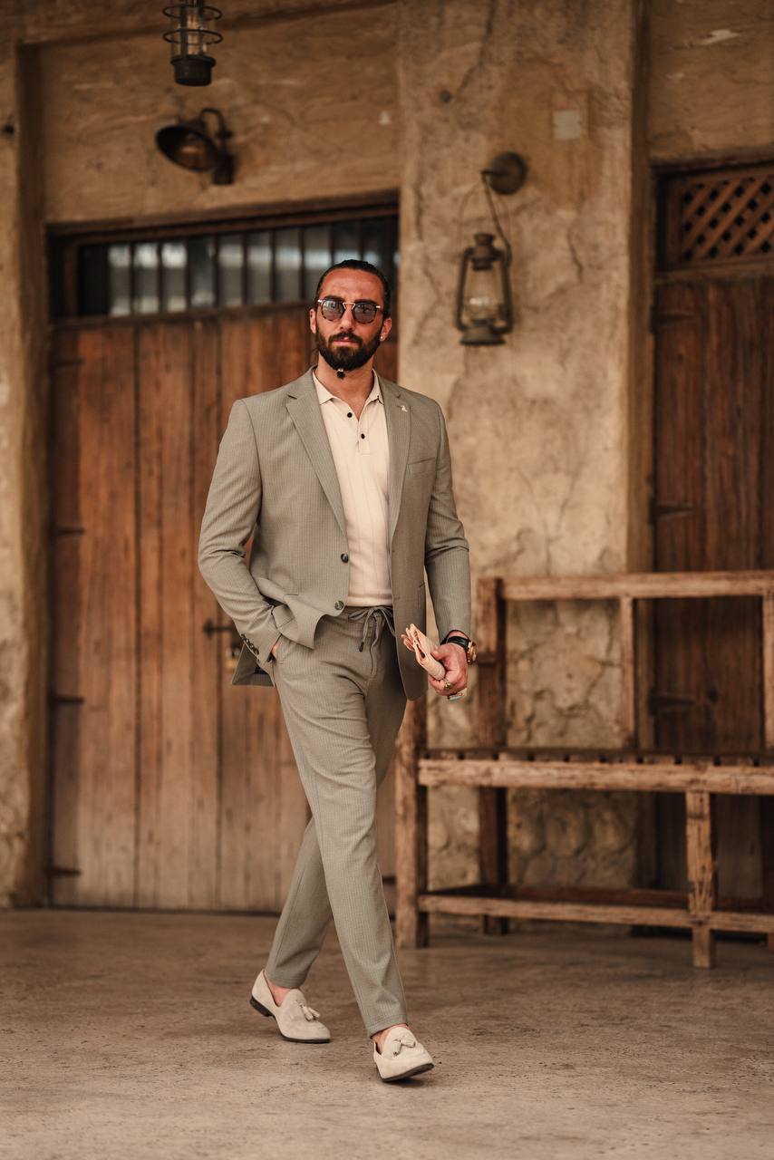 Light Grey Pinstripe Casual Suit