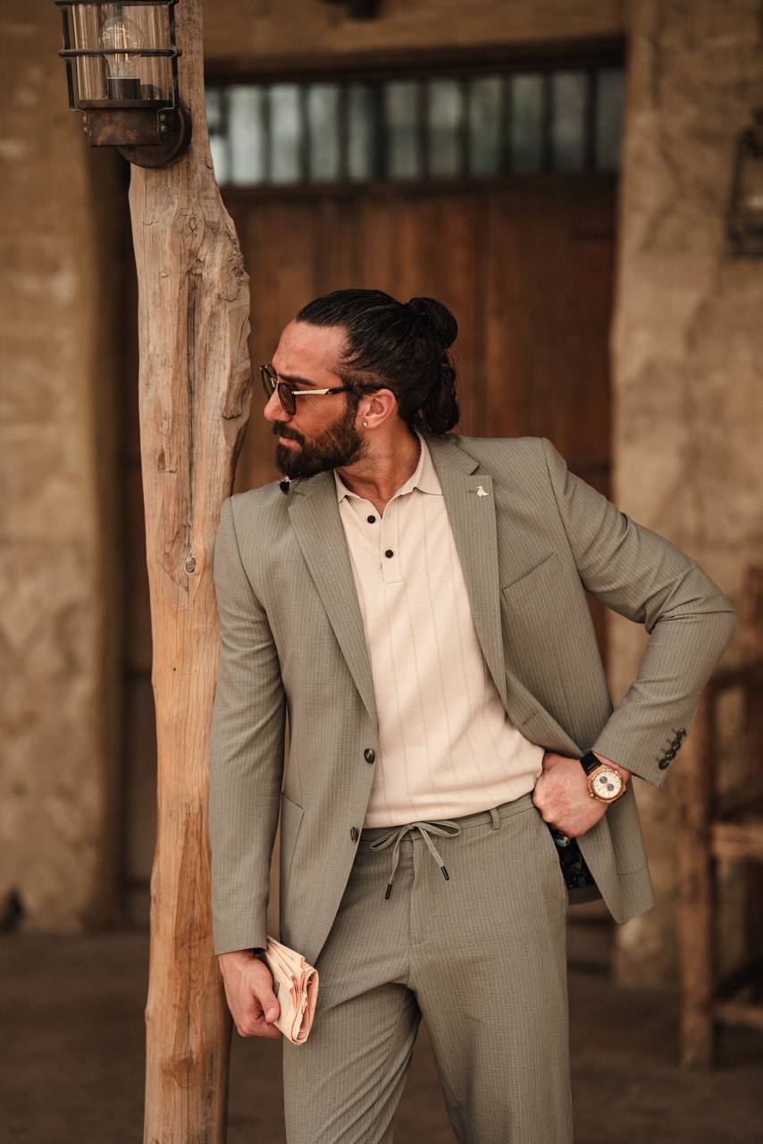 Light Grey Pinstripe Casual Suit