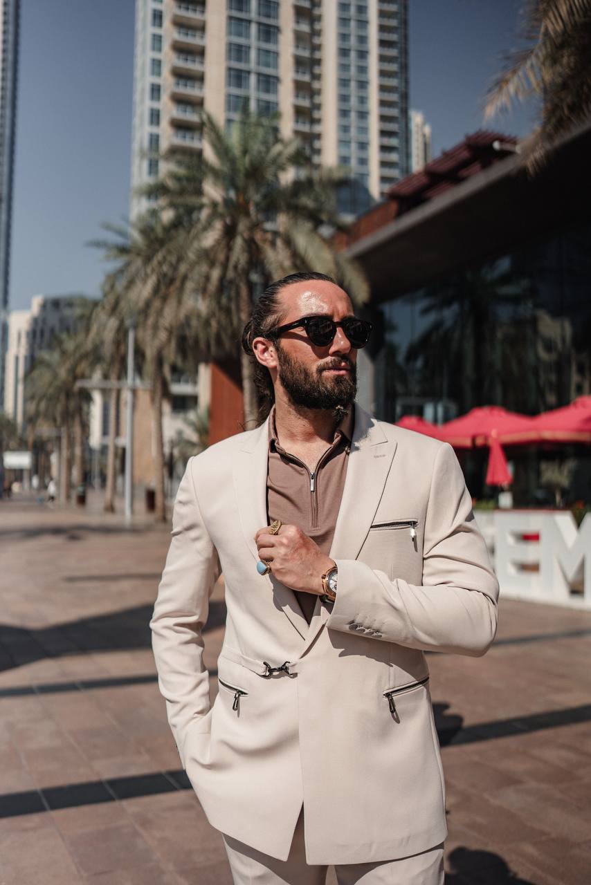 Men's Light Beige Modern Fit Summer Suit