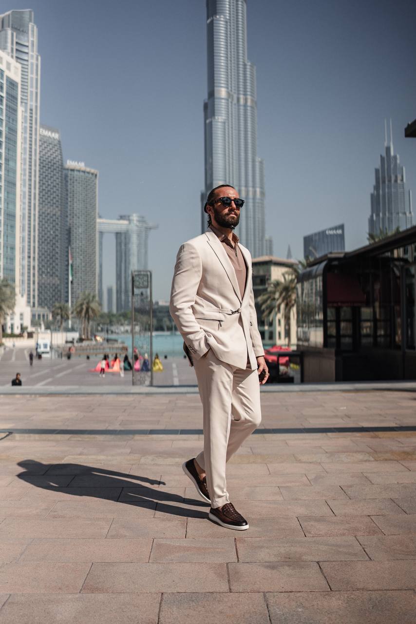 Men's Light Beige Modern Fit Summer Suit