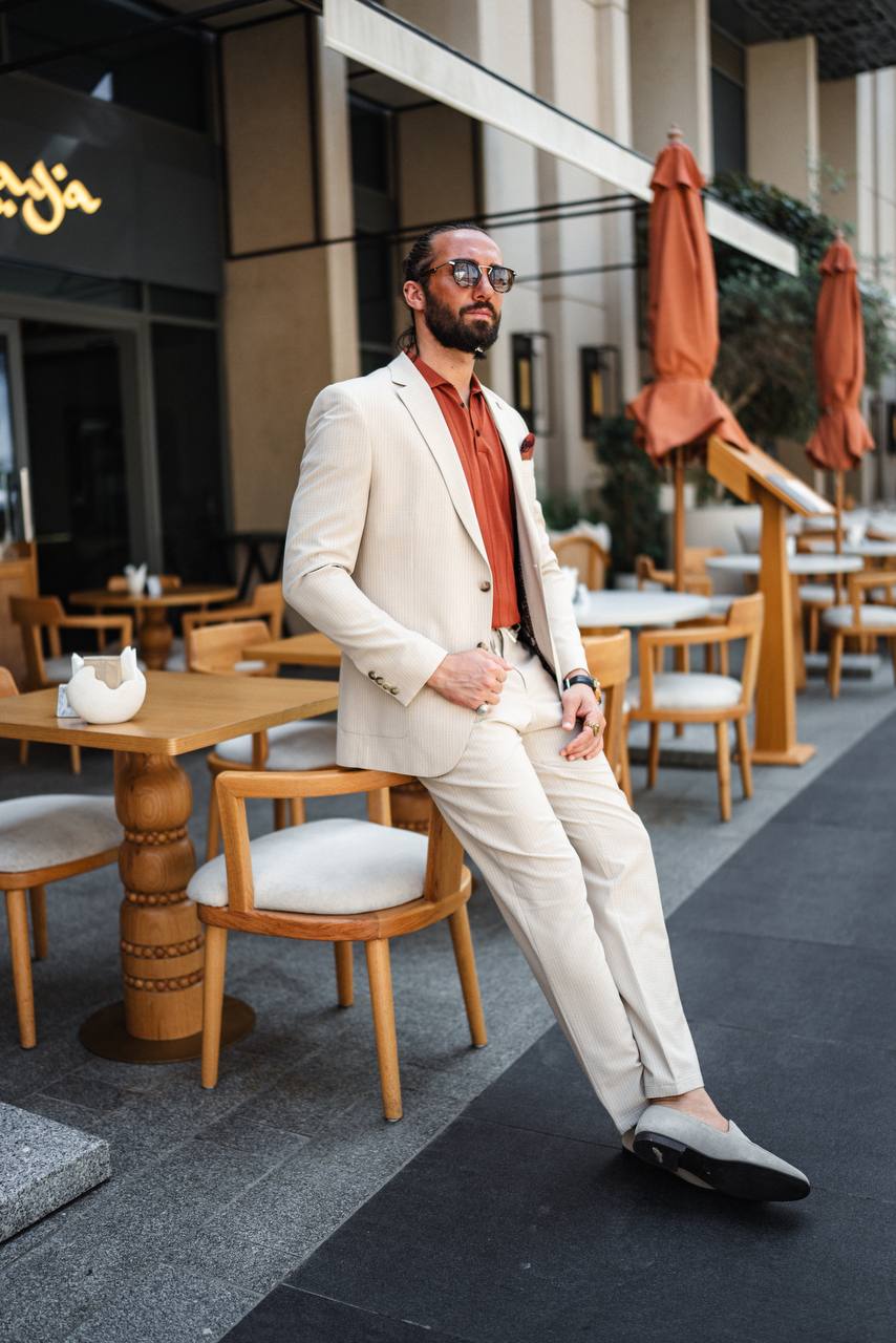 Men's Off-White Pinstripe Summer Suit