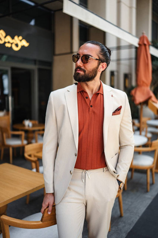 Men's Off-White Pinstripe Summer Suit