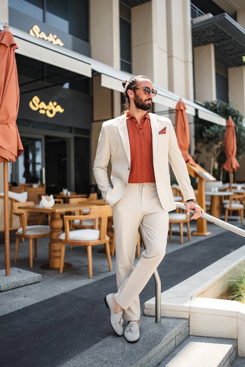 Men's Off-White Pinstripe Summer Suit