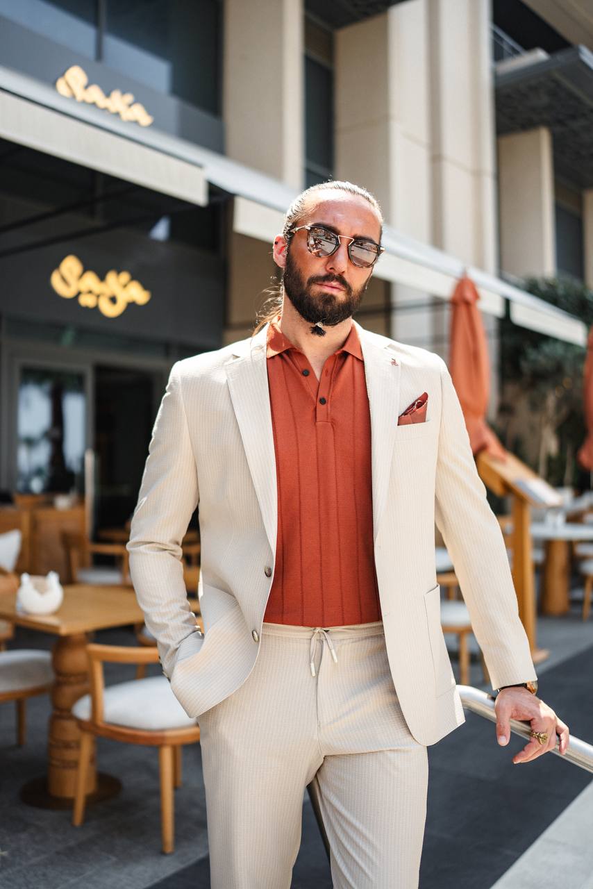 Men's Off-White Pinstripe Summer Suit