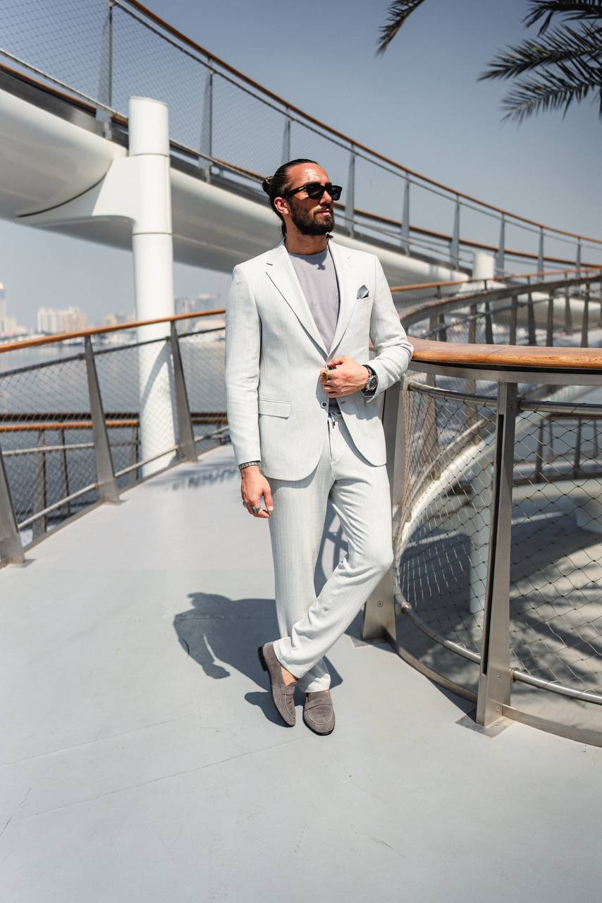 Light Grey Textured Summer Suit