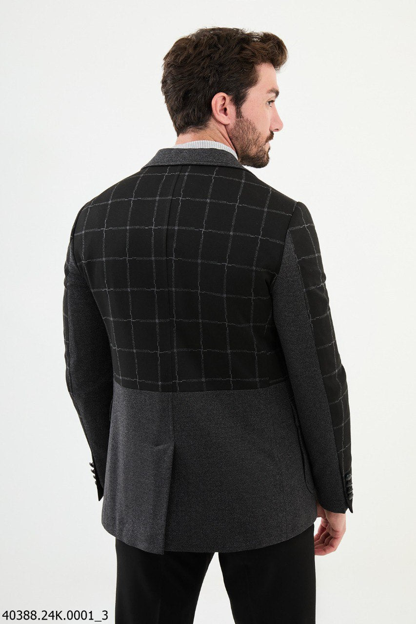 Black and Grey Block Check Blazer