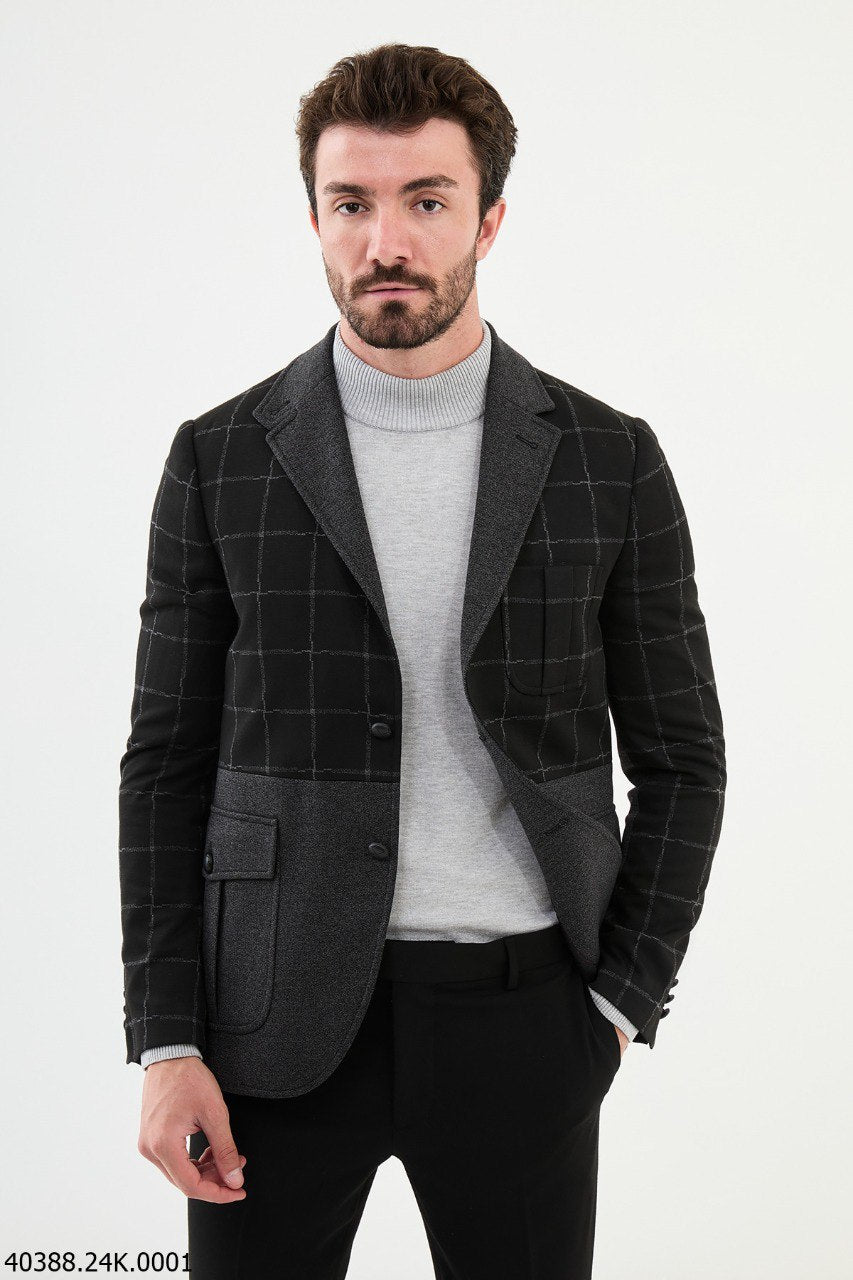 Black and Grey Block Check Blazer