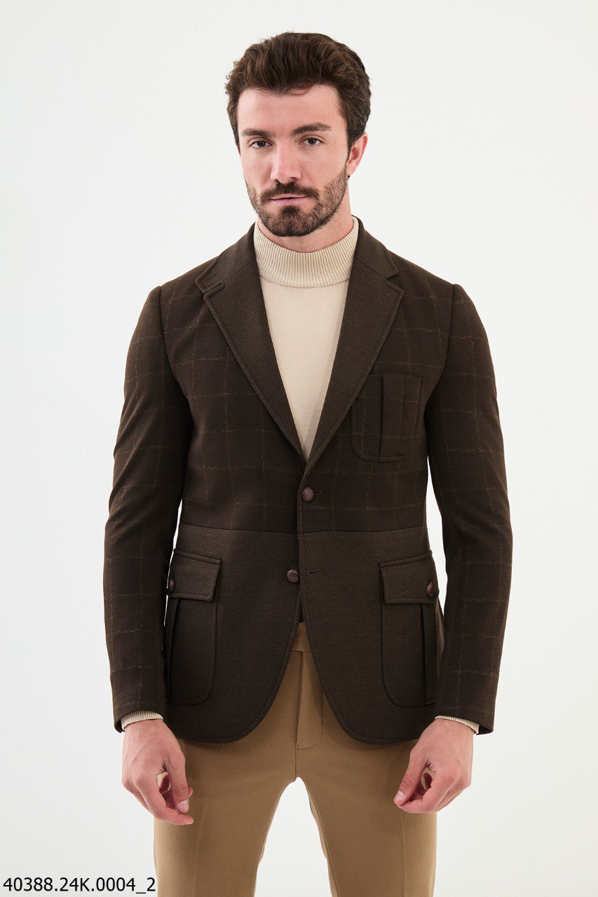 Brown Check Patch Pocket Blazer