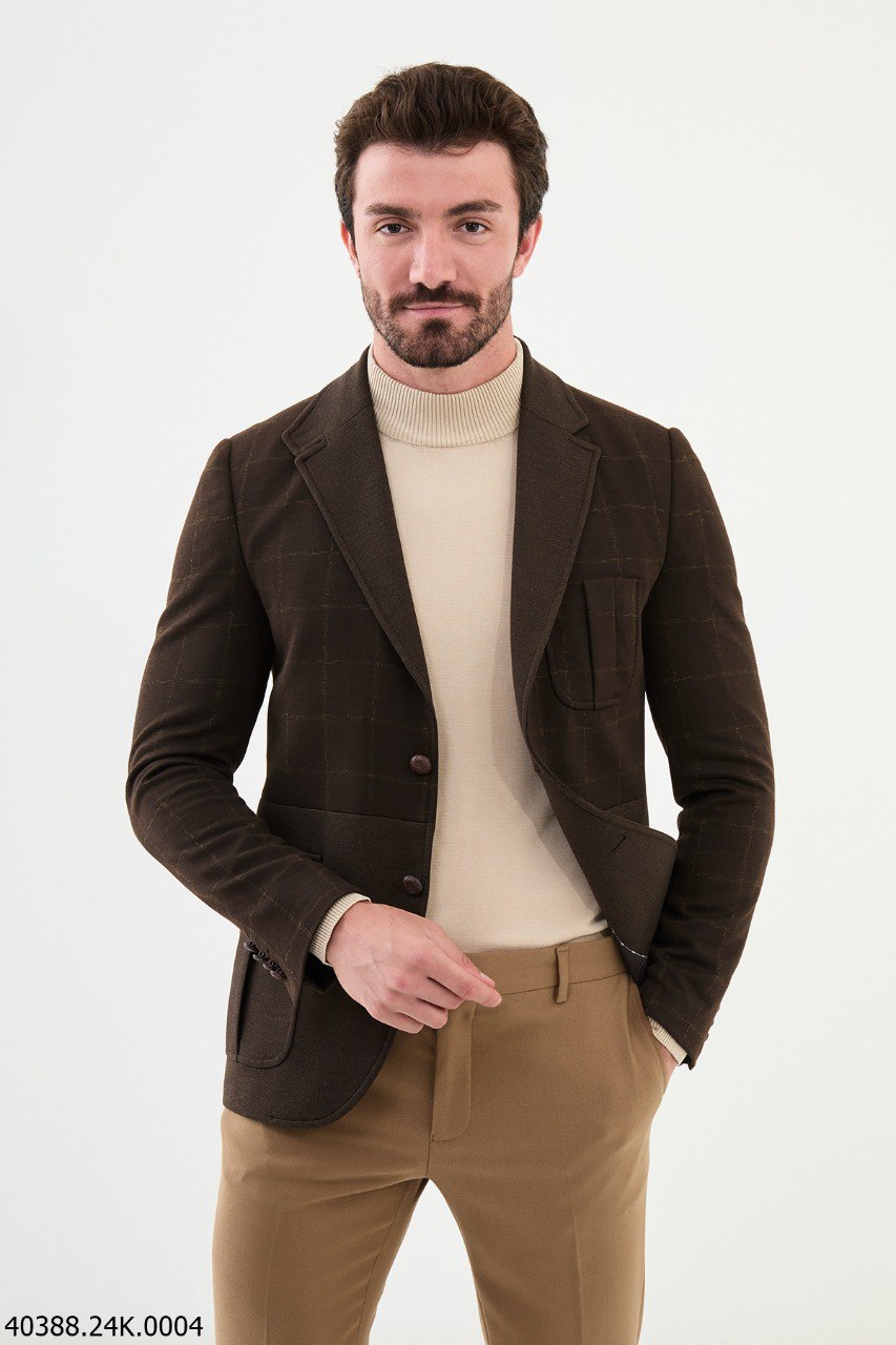 Brown Check Patch Pocket Blazer