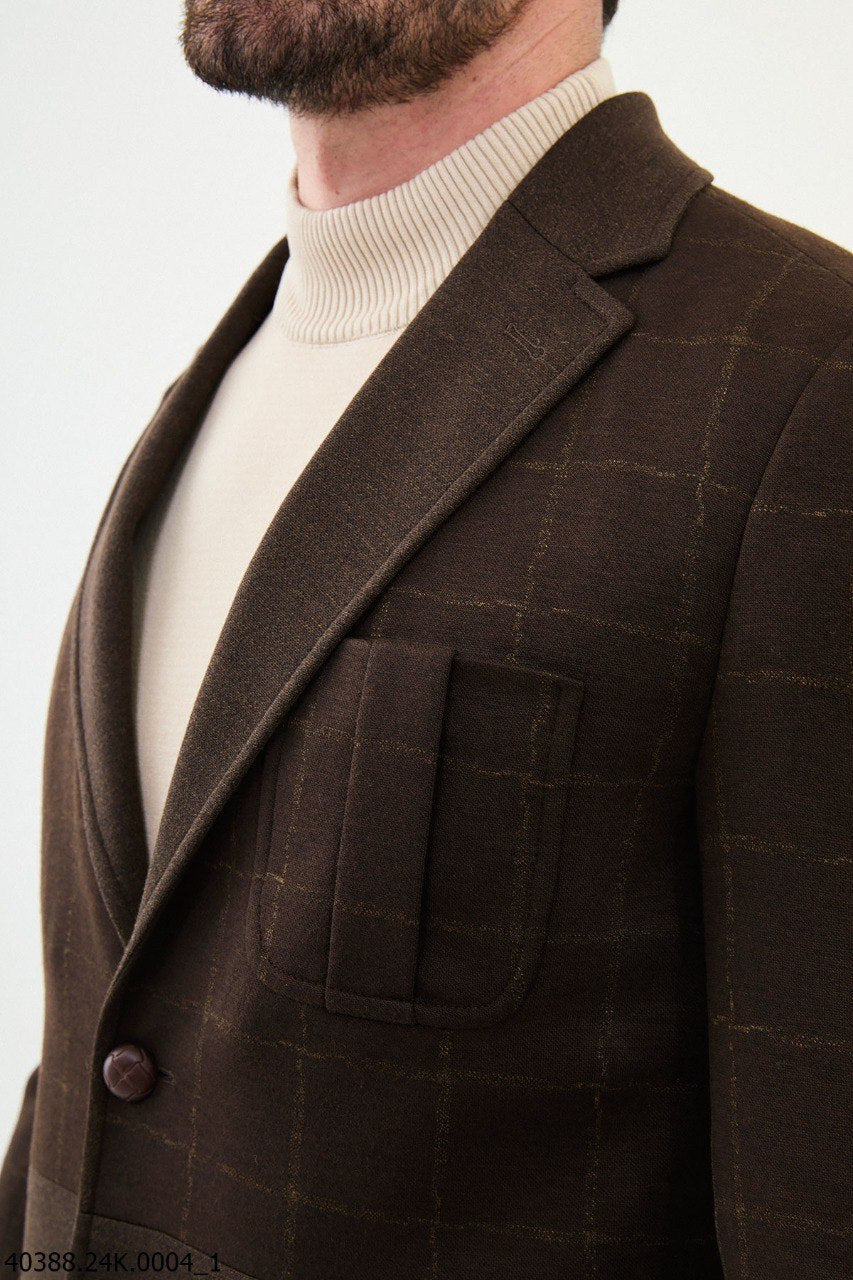 Brown Check Patch Pocket Blazer
