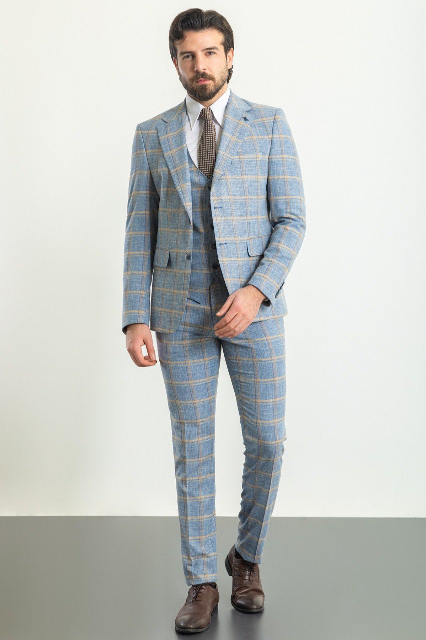 Light Blue Slim Fit Cotton Blend Suit