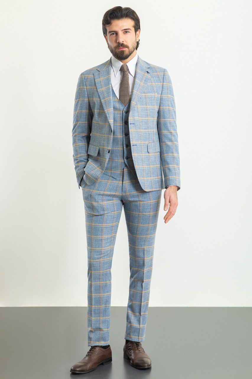 Light Blue Slim Fit Cotton Blend Suit