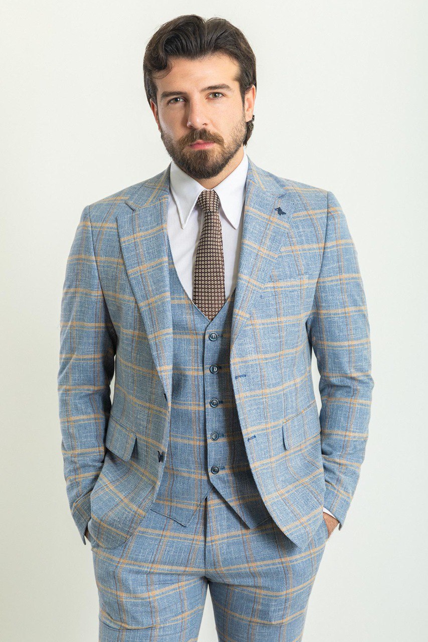 Light Blue Slim Fit Cotton Blend Suit