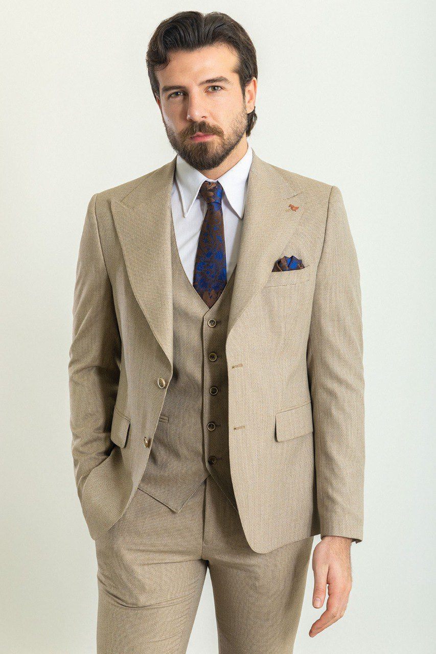Beige Special Design Slim Fit Suit