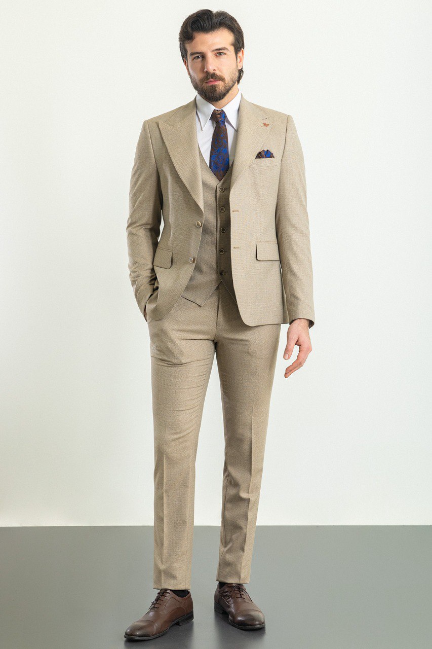 Beige Special Design Slim Fit Suit