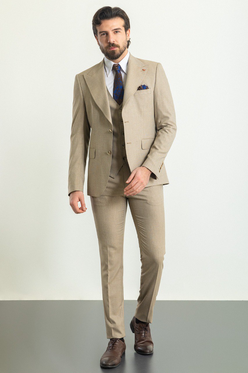 Beige Special Design Slim Fit Suit