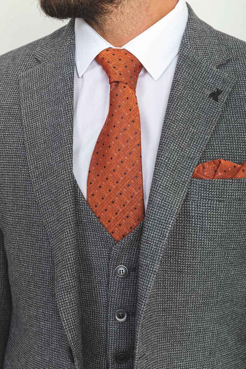 Dark Gray Textured Slim Fit Three-Piece Suit