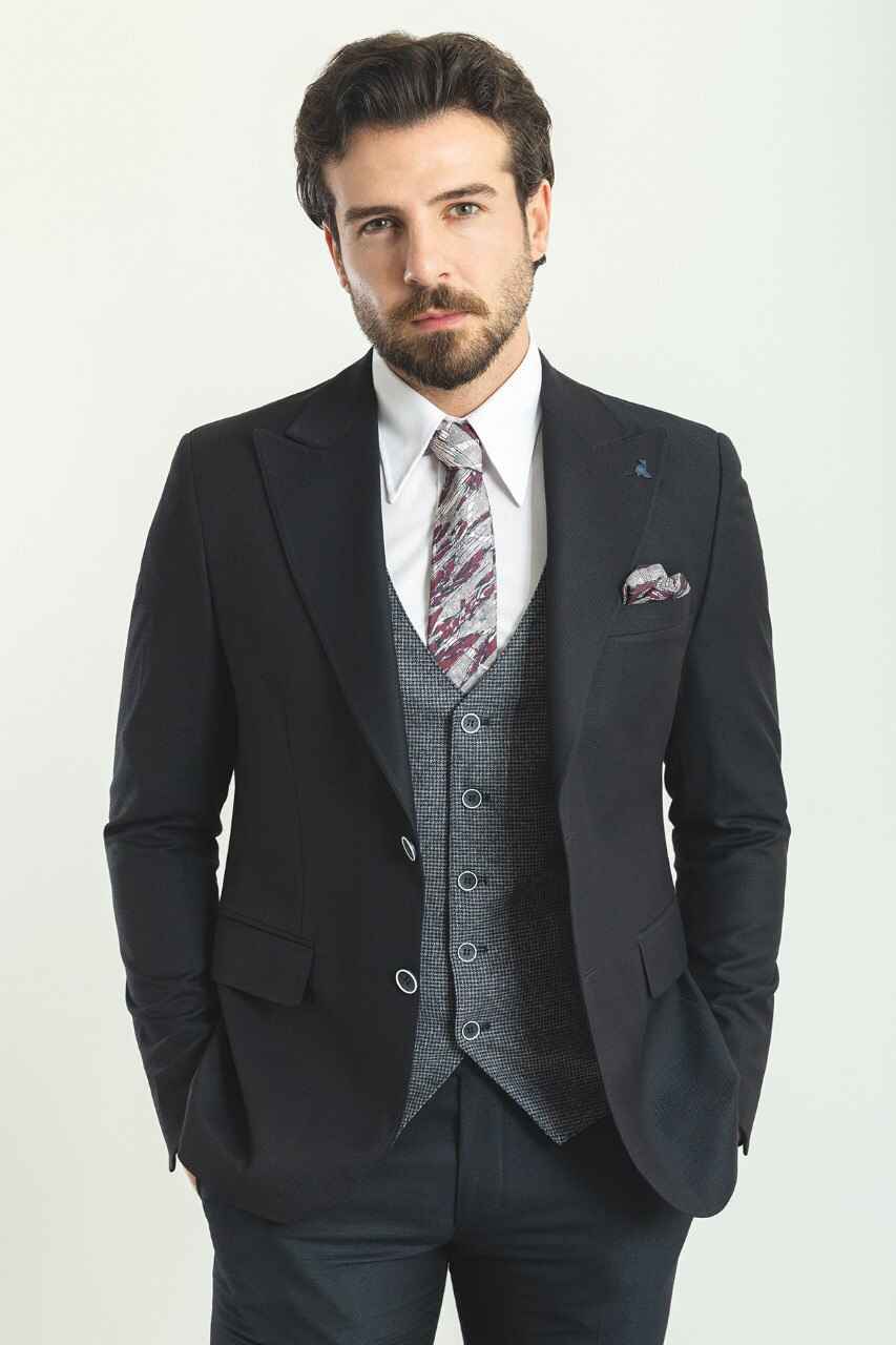 Black & Gray Slim Fit Three-Piece Suit