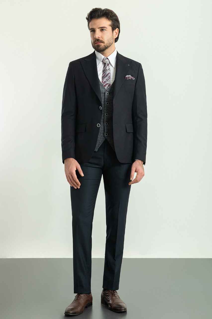 Black & Gray Slim Fit Three-Piece Suit