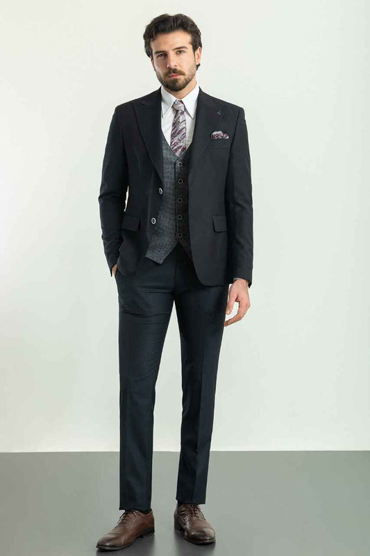 Black & Gray Slim Fit Three-Piece Suit