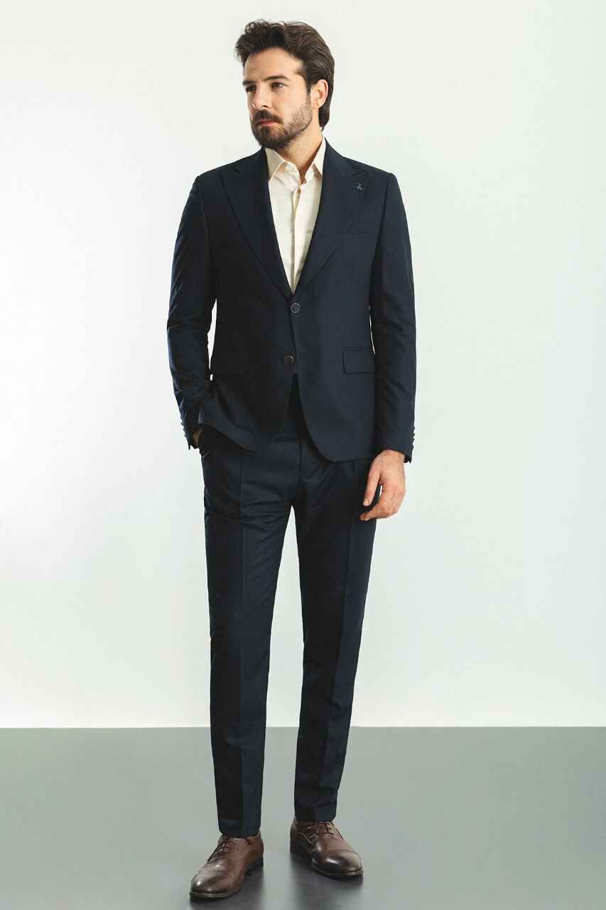 Navy Blue Modern Slim Fit Two-Piece Suit