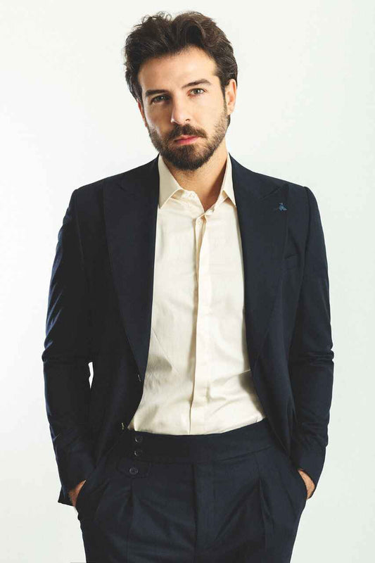 Navy Blue Modern Slim Fit Two-Piece Suit