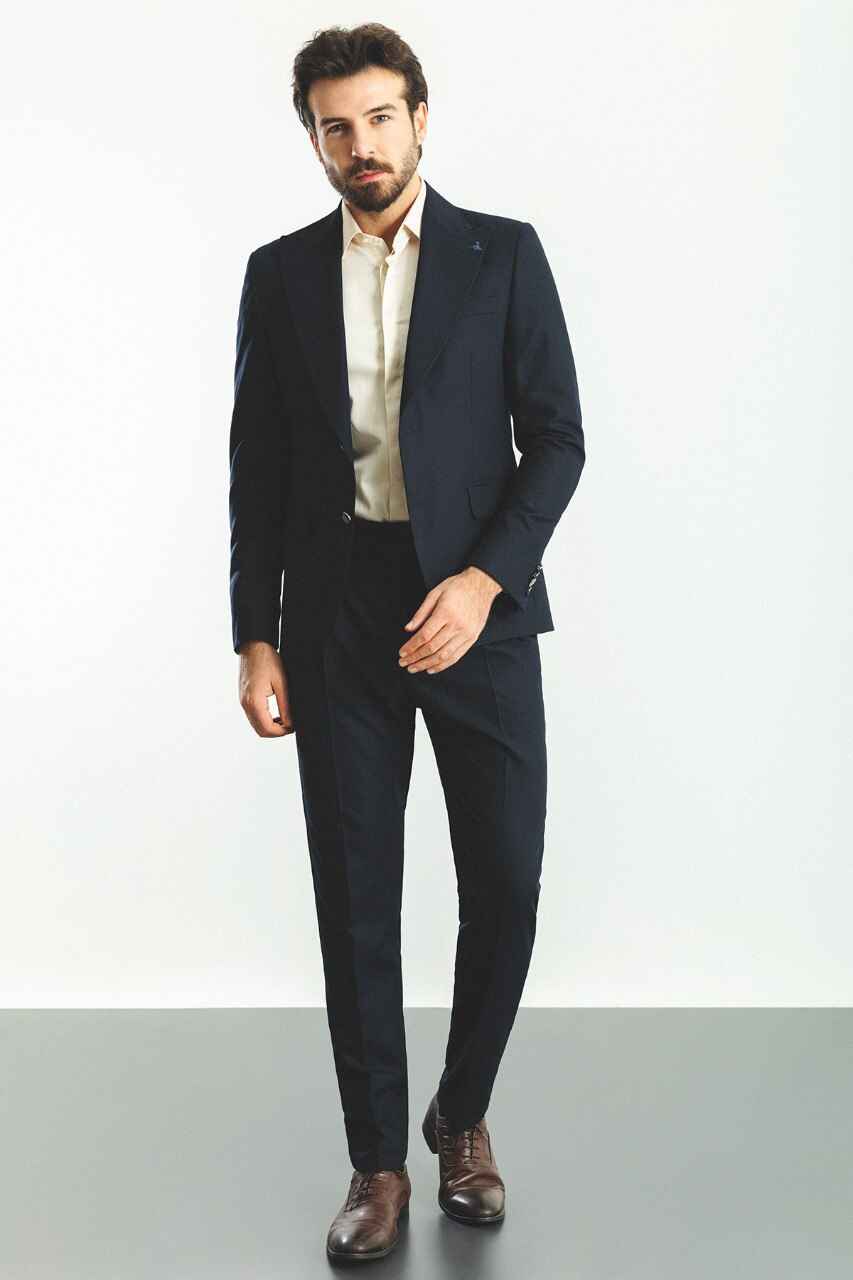Navy Blue Modern Slim Fit Two-Piece Suit