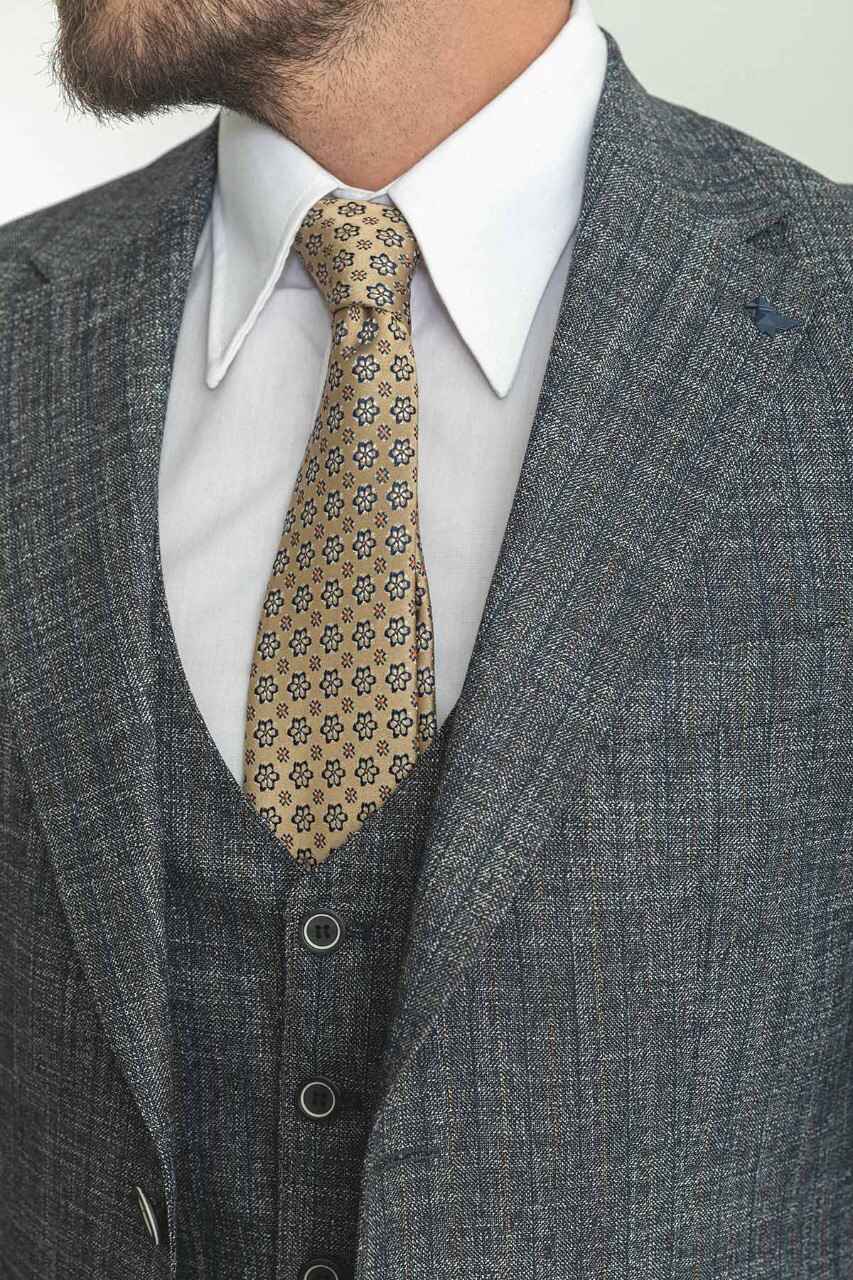 Gray Textured Slim Fit Three-Piece Suit