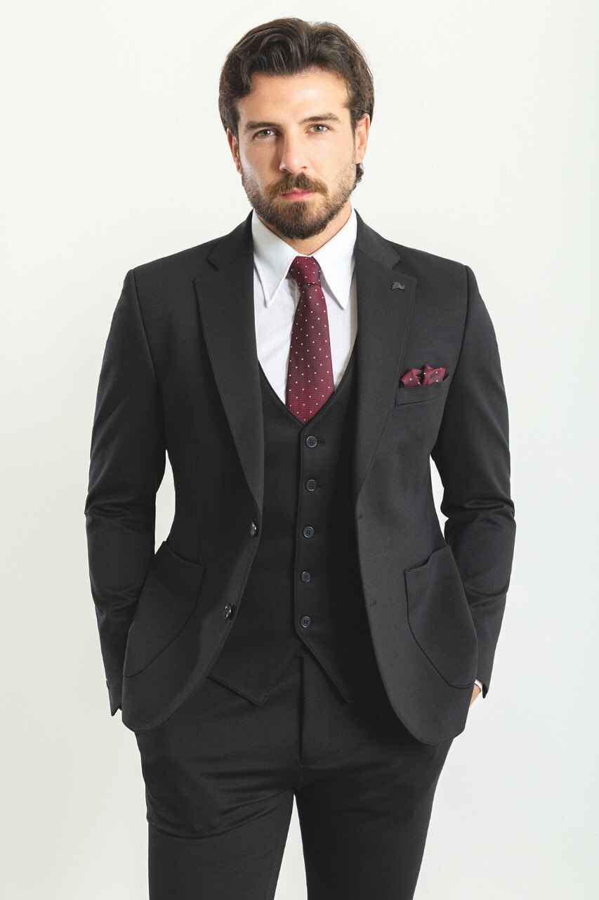Black Modern Slim Fit Three-Piece Suit