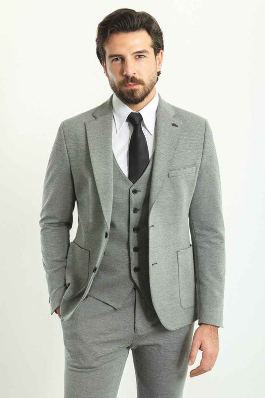 Light Gray Modern Slim Fit Three-Piece Suit