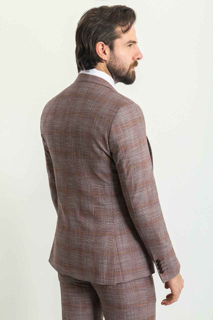 Burgundy Check Slim Fit Three-Piece Suit