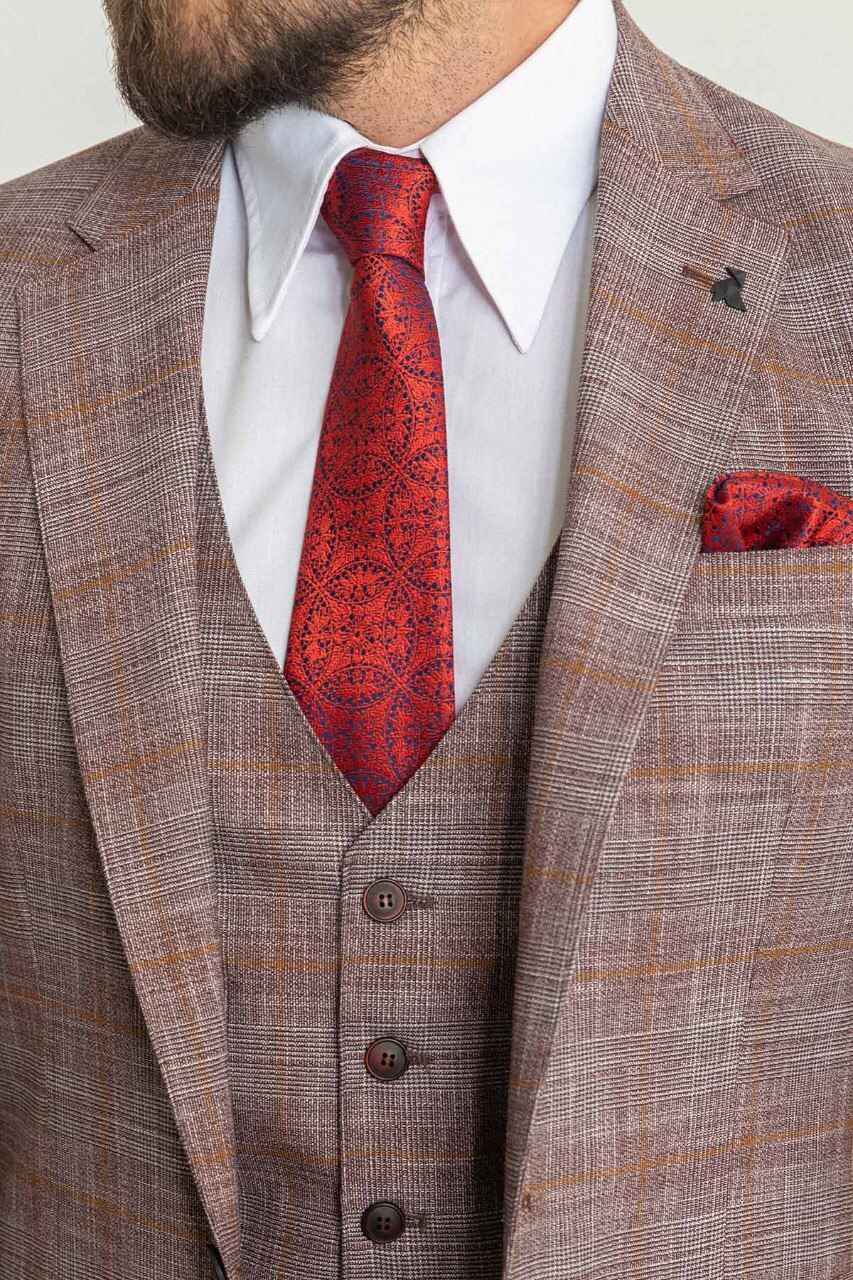 Burgundy Check Slim Fit Three-Piece Suit