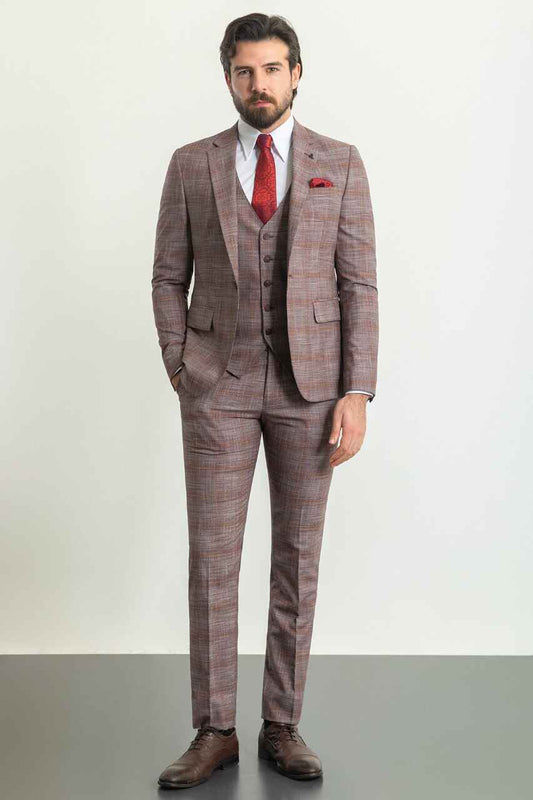 Burgundy Check Slim Fit Three-Piece Suit