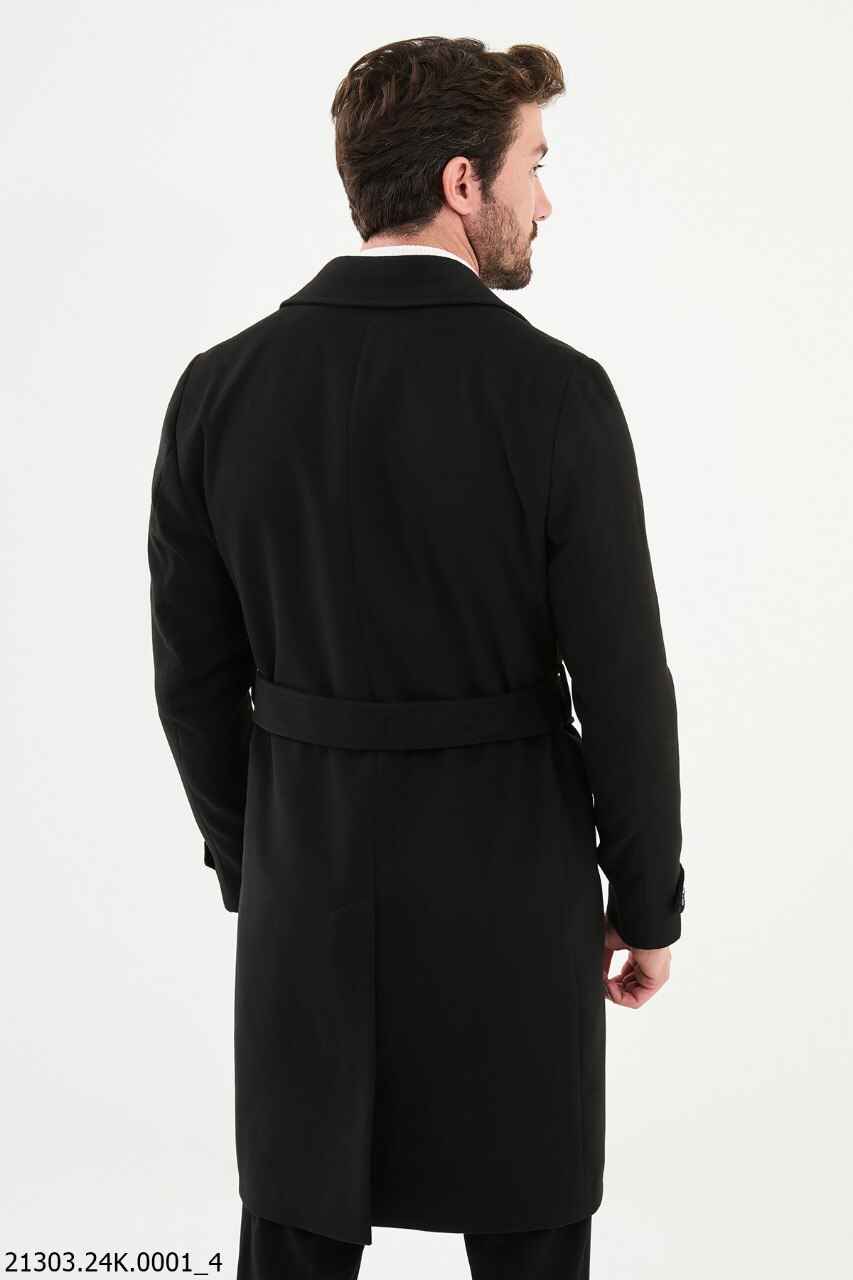 Classic Black Wool Blend Trench Coat
