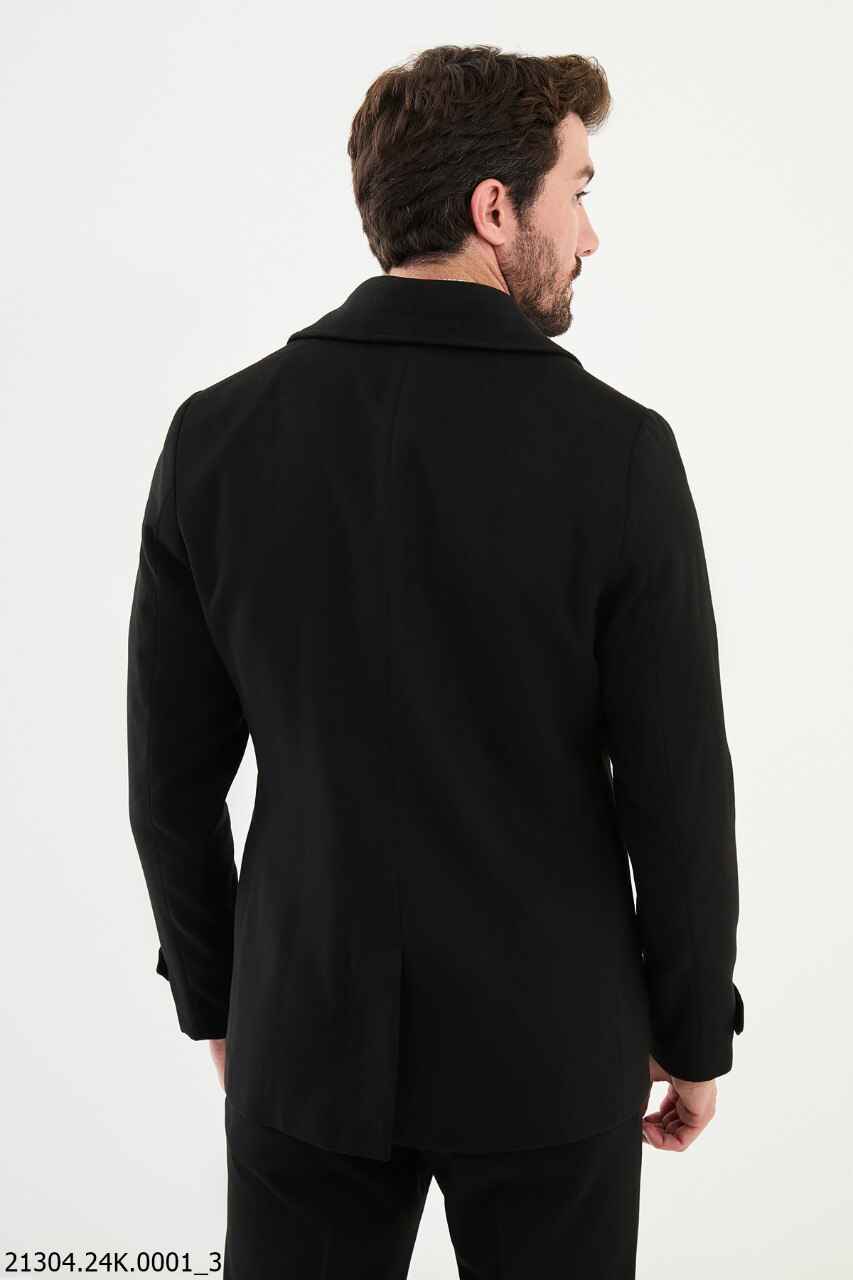 Men's Black Cotton Blend Peacoat Jacket