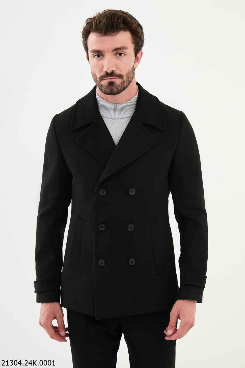 Men's Black Cotton Blend Peacoat Jacket