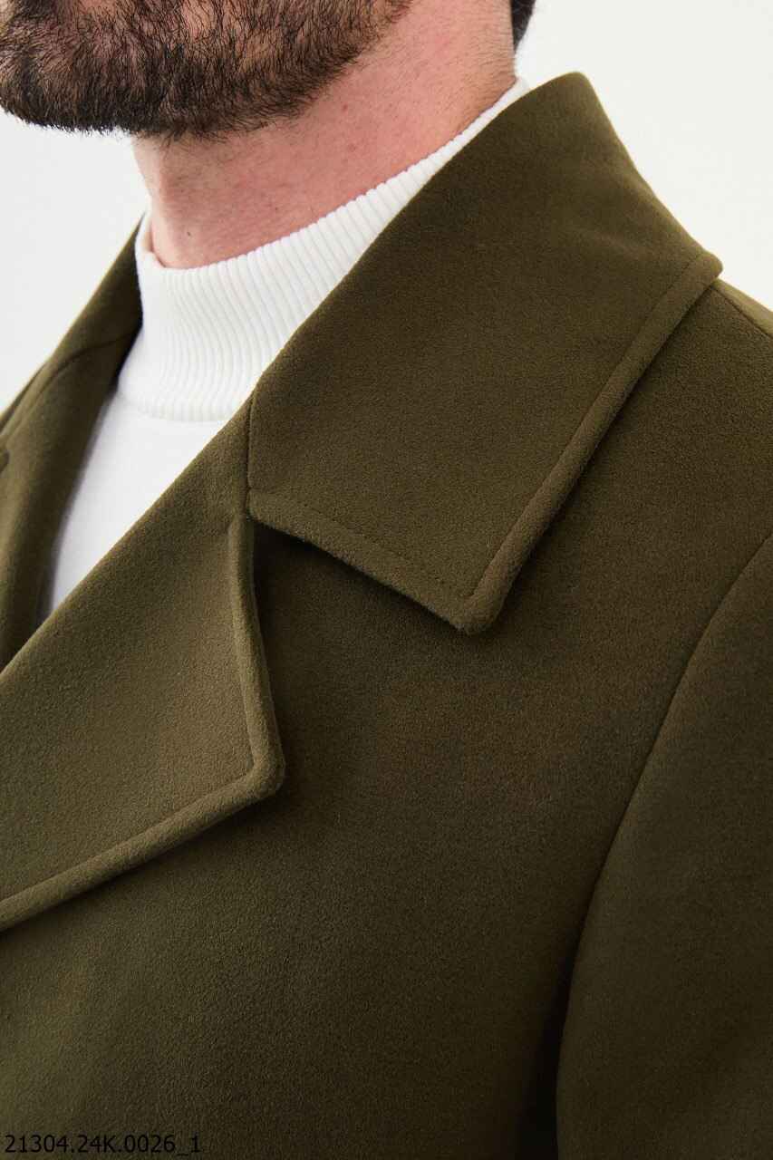 Olive Green Point Collar Wool Blend Coat